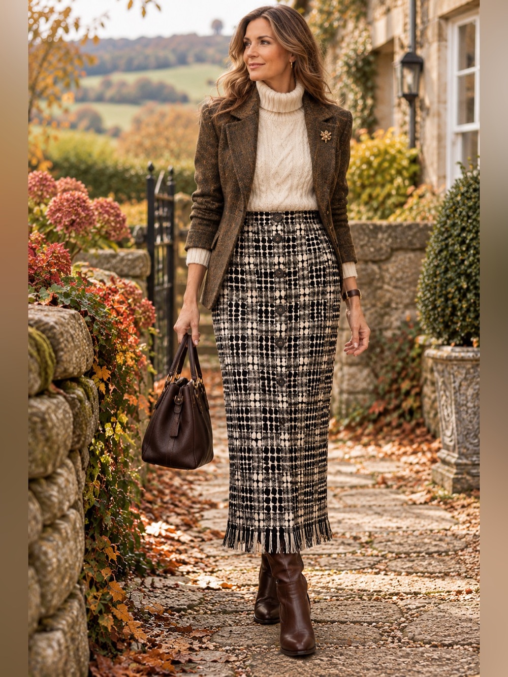 VTG Raffinalla Pure Virgin Wool Plaid Maxi Skirt | Button Front Fringe Hem